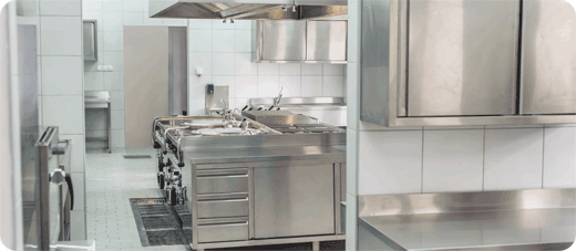 A beautiful stainless steel commercial kitchen